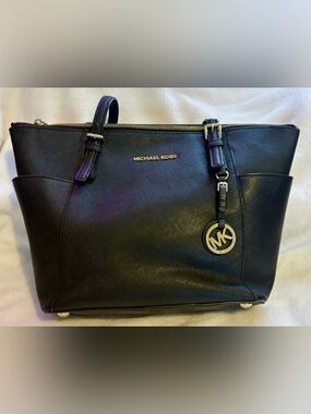 Michael Kors Black Saffiano Leather Tote with MK Charm